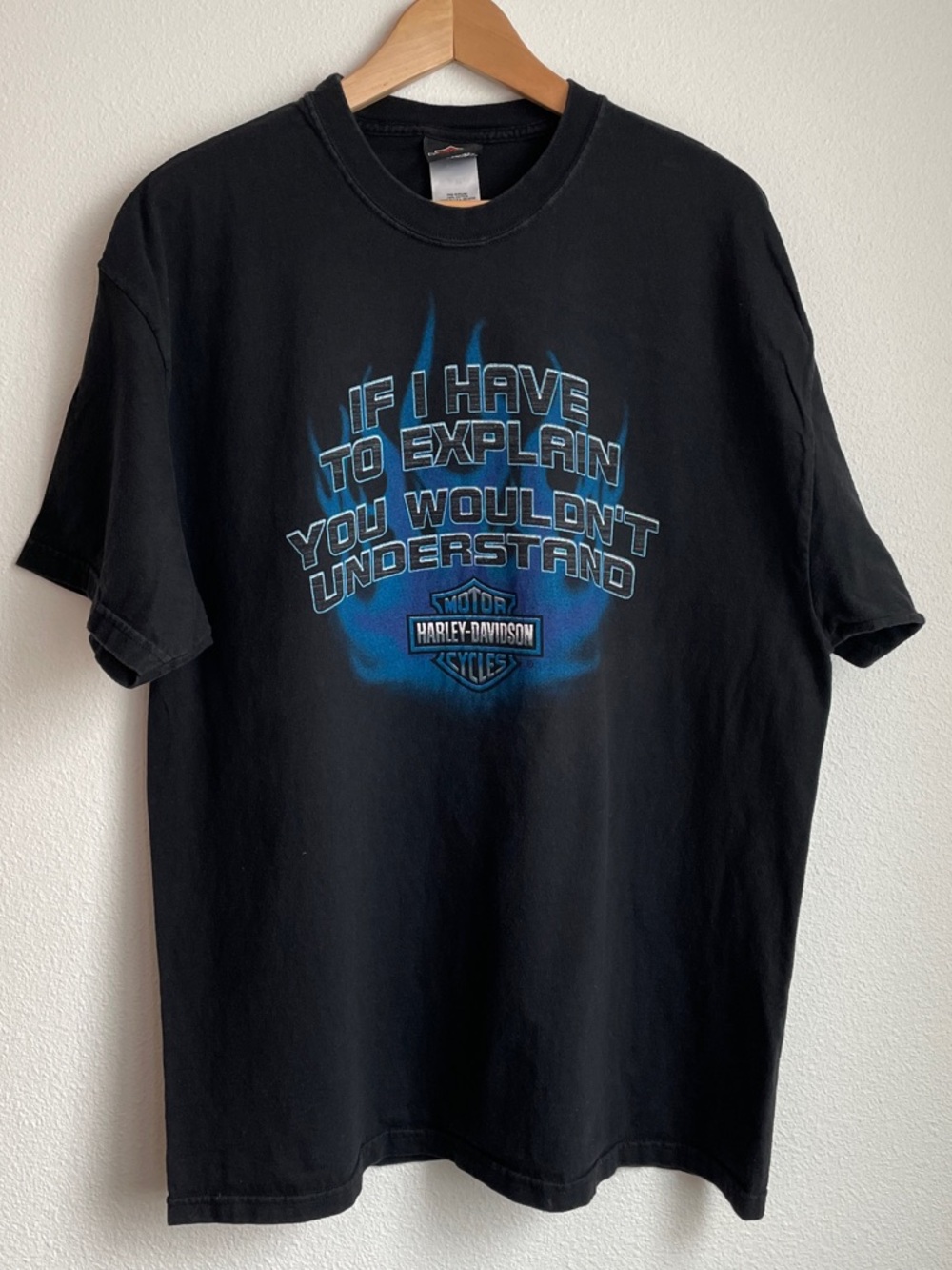 Harley-Davidson 2000s Black Tee with Blue Flame Graphic